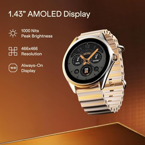 boAt Ultima Aeris 1.43" AMOLED Display, 1000 nits Brightness, Ultra Slim 8mm Metal Build, IP68, Auto HR & SpO2 Monitoring, Sleep & Stress Tracking, Stylish Smartwatch for Men & Women(Cool Grey)