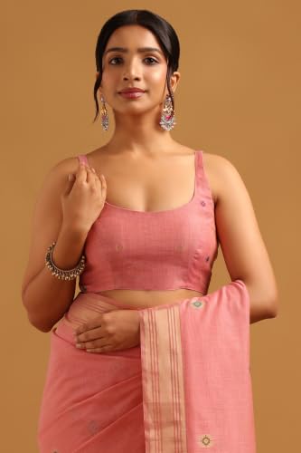 Soch Womens Pink Chanderi Bird Motifs Zari Woven Saree With Tassel