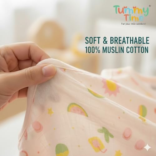 TUMMY TIME Muslin Cotton Jabla for Baby Boys & Girls - Pack of 3 | Soft Button Jhabla Vest for 6 to 12 Months | Baby boy Dress