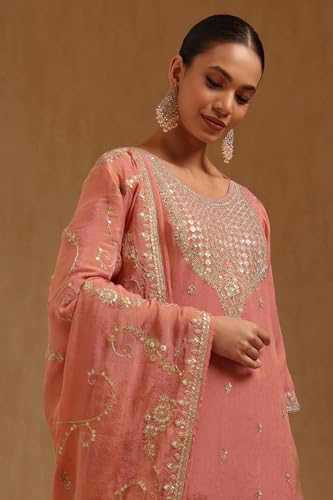 Soch Womens Peach Tissue Zari Embroidered Salwar Suit