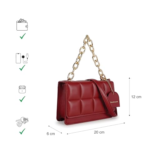Fastrack Cherry PuffCharm Sling | Quilted Faux-Leather Women’s Handbag | Sling with Chain Accent Handle & Magnetic Closure