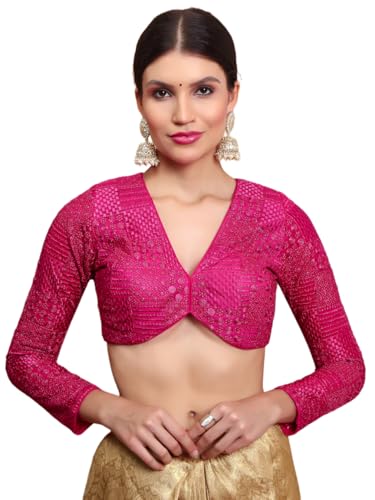 S SALWAR STUDIO Pink Georgette Embroidered V Neck Readymade Blouse