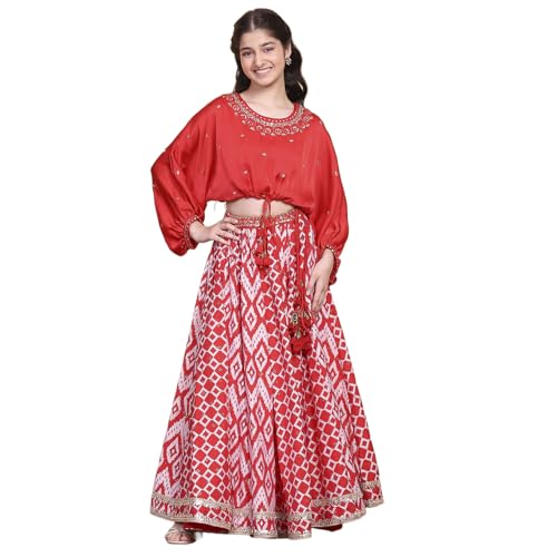 Biba Girl's Polyester Lehenga Set (KWSNKIS6316SS25RED_Red_14-15 Year)