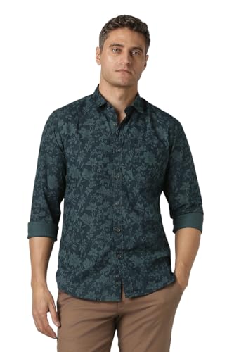 Men Navy Slim Fit Print Full Sleeves Casual Shirt