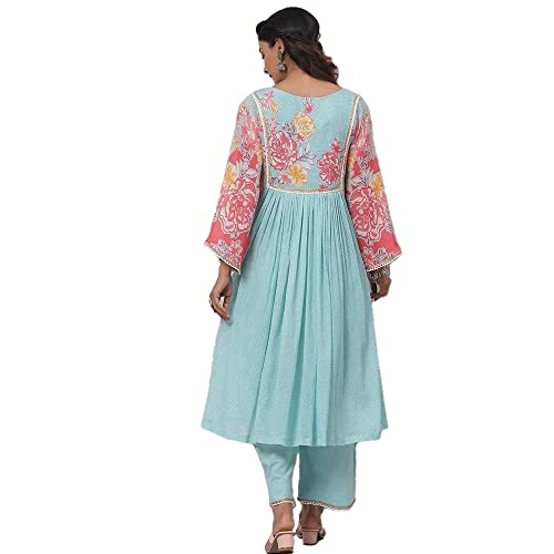 Biba Women's Cotton Printed Straight Salwar Kurta Dupatta (Skdphool Ba8073_Sky Blue_42)