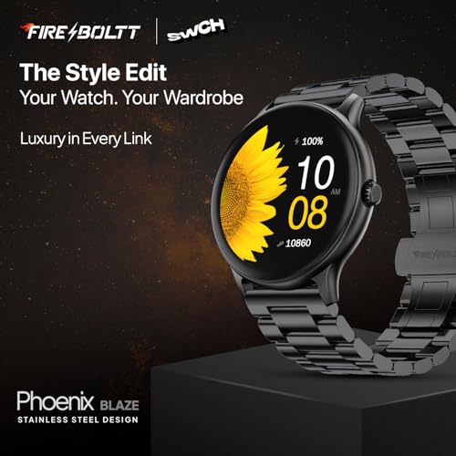Fire-Boltt Phoenix Pro Round Smart Watch 1.39" Display with Bluetooth Calling, AI Voice Assistant,SpO2 & Heart Rate Monitor, 120+ Sports Modes,IP67 Waterproof Metal Smart Watch for Men & Women - Black