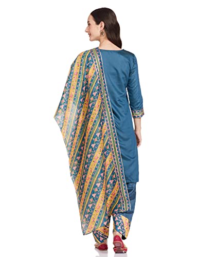 BIBA Women's Ethnic Blue Cotton Kurta Suit Set (Size_3XL)