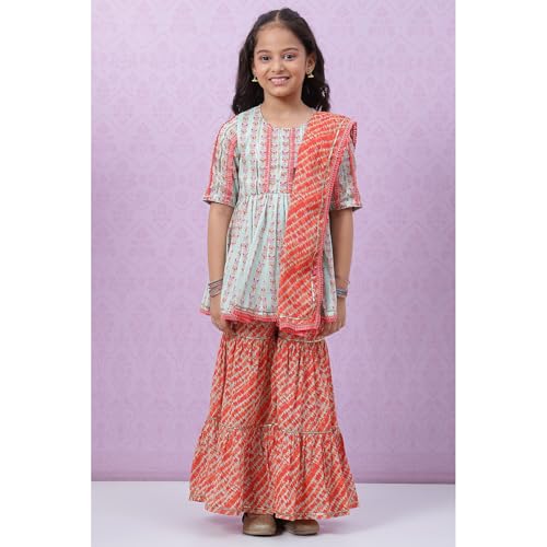 Biba Girls Girl's Cotton Kurta Set with Dupat (KW4670AW22AQUCRL_Blue