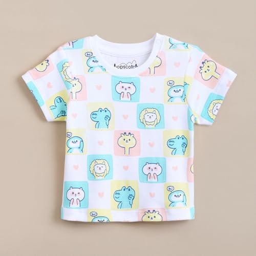 Hopscotch Baby Girls Animal Print Short Sleeves Multicolor Tees For Ages (6-9 Months)