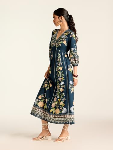 Label RITU KUMAR Navy Flower Lace Long Dress