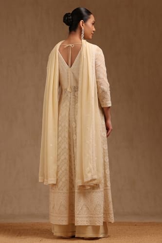 Soch Womens Cream Georgette Embroidered Suit Set With Sequins