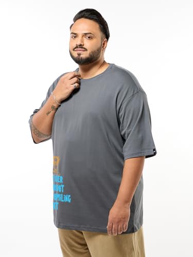 Bewakoof Plus Official Garfield Merchandise Men's Graphic Print Oversized Fit Half Sleeve Round Neck Cotton Plus Size T-Shirt_694208_Grey_5XL