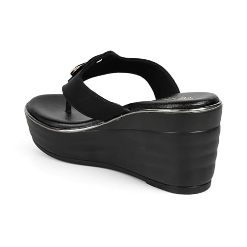 tresmode ROUGE Black Women's Dress Wedge Sandals in Size 6 UK / 39 EU