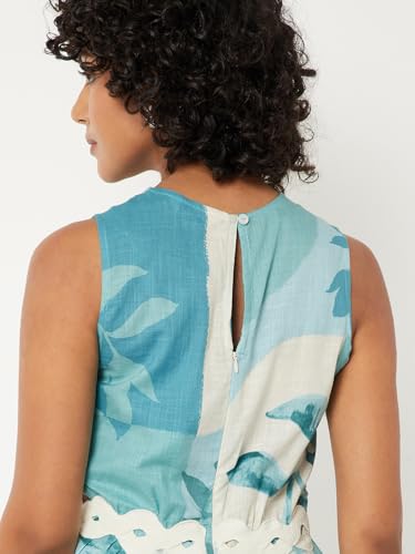Max Women Printed Midi Dress (Blue_S)