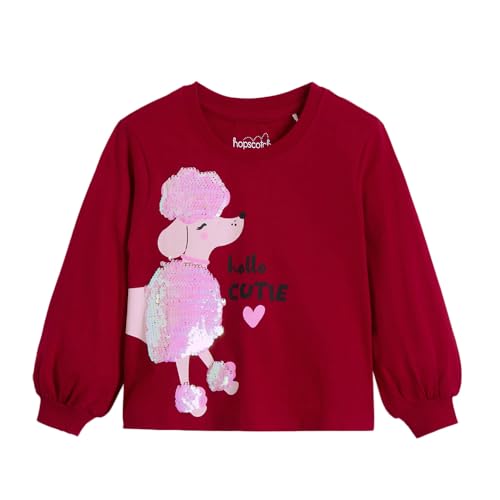 Hopscotch Girls Sequined Puppy Cotton T-Shirt in Red Color for Age (4-5 Years)