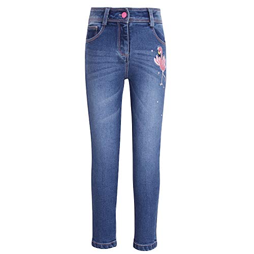 Cutecumber Girls Cotton Rich Denim Jeans – Pink Flamingo & Star Embroidery, Tapered Fit Stylish Casual Outfit for Baby Girls & Kids (Age 1–15 Years)