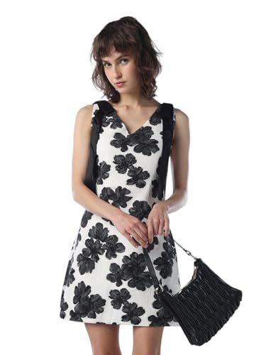 ONLY Women Floral Print Fit and Flare White Dress