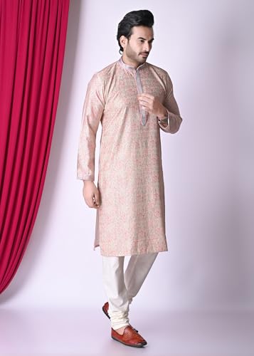 sajindia Men’s Traditional Kurta | Elegant Ethnic Wear for Men | Comfortable Fabric | Festivals, Weddings & Celebrations | Style 94 Pink