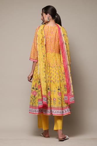 BIBA Women's Cotton Salwar Suite Set (Yellow)