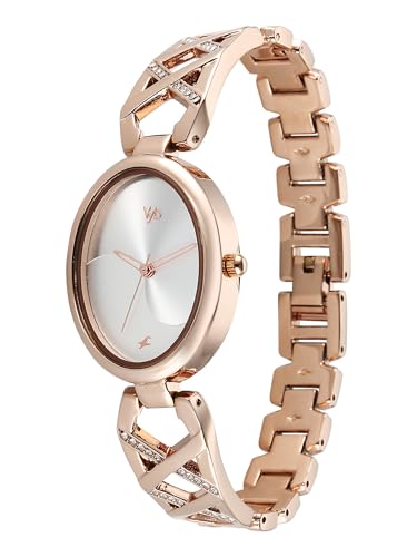 Fastrack Vyb Charmer with Quartz Analog Silver Dial Rose Gold Strap Watch for Girls - FV60126WM01W