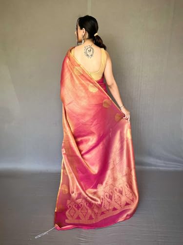 SWORNOF Gold-Toned Woven Design Silk Zari Tissue Saree | Saree for Women | Soft and Skin Friendly (RANI)
