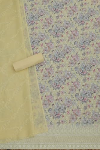Soch Womens Light Yellow Cotton Floral Print Unstitch Dress Material With Thread Work