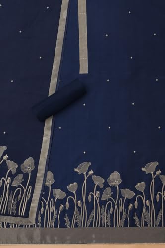 Soch Womens Navy Blue Russian Silk Zari Woven Unstitch Dress Material