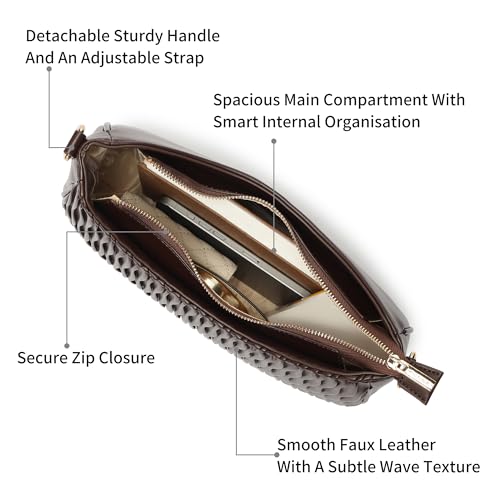 Fastrack Brown Wave Shoulder Bag for Women | Faux-Leather Handbag | Dual-Carry Shoulder & Crossbody Sling | Spacious Everyday Bag with Organizer Pockets