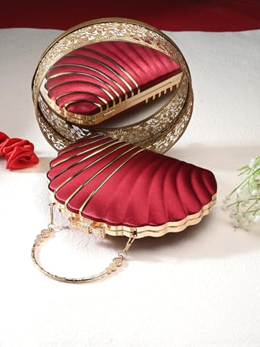 TOOBA Women's Maroon Handicraft Beautiful Bling Box Clutch Bag for Wedding, Banquet, Gift Family, & Friends