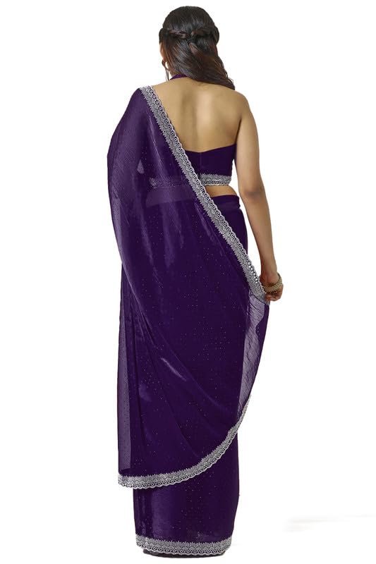 Soch Womens Purple Tissue Saree With Stone Work