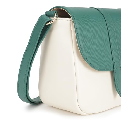 Fastrack RufflePlay green Sling | Faux-Leather Women’s Handbag | Textured Flap Sling with Button Closure & Adjustable Strap