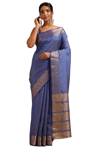 Soch Womens Blue Art Silk Geometric Zari Woven Saree
