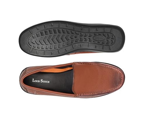LOUIS STITCH Men's Russet Tan Slip-On Loafers | Ultra Lightweight Slip-On Solid Formal Shoes for Men | Loafers with All-Day Comfort | LSFLPDMPUTN | UK-9