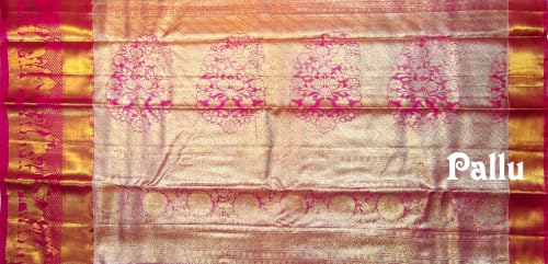 VFCollections Women's Traditional Handloom Kanchipuram Silk Pure Pattu Sarees Royal Wedding Border & Bridal Butta | Rich Zari Woven Design | Bridal Saree | Unstitched Blouse
