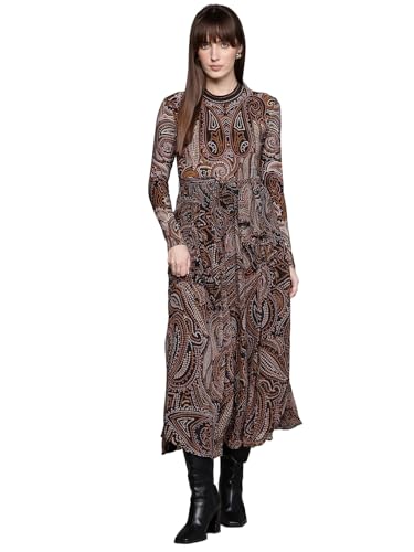 Label RITU KUMAR Brown Bluo Crew Neck Dress with Belt