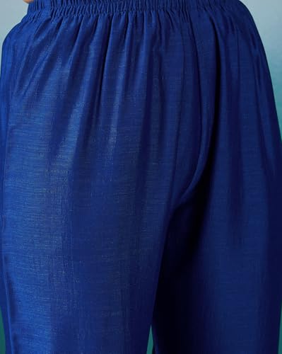 LYMI LABEL Zari Sequence Embroidered Blue Silk Blend Foil Printed Kurta Pant with Dupatta