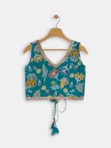 studio rasa Girls Cotton Printed Embellished Bias Lehenga Set for Festive Wedding Party(GLC62502/5-6_Green_5-6 Y)