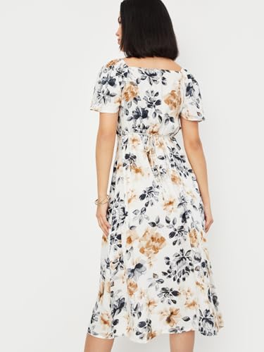 Max Women's Polycotton Modern Midi Dress (DTI3601_Ivory