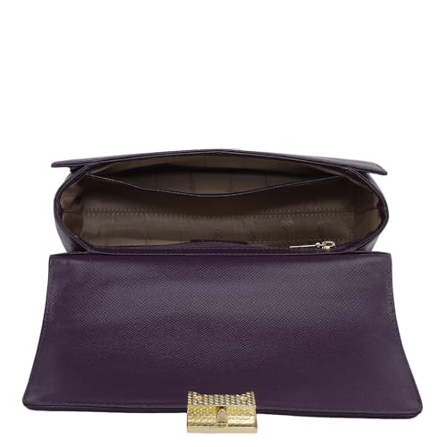 Da Milano Leather Satchel Bag for Women - Purple & Frost
