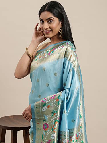 Pandadi Saree Women's Paithani Paithani Silk Saree With Blouse Piece (371PS7_Sky Blue)