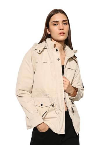 ONLY Women's Solid Regular Fit Cream Jacket