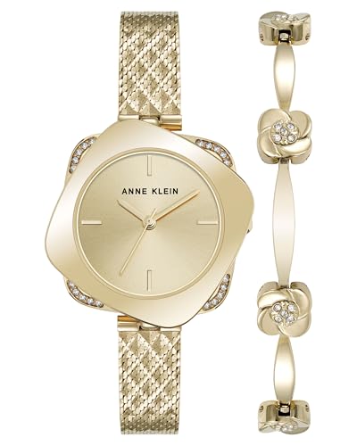 Anne Klein Women's Premium Crystal Accented Mesh Watch and Bracelet Set