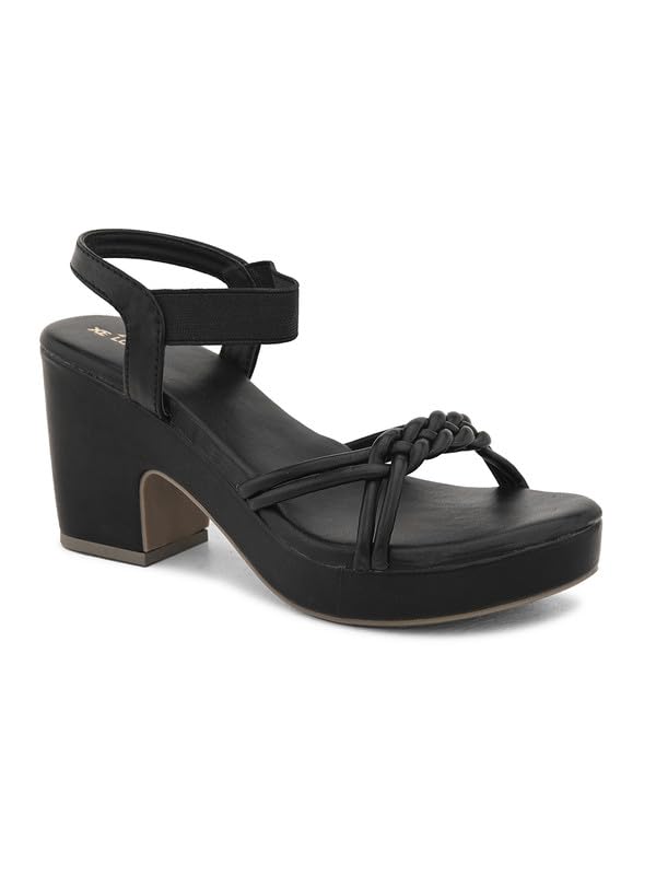 XE Looks Women's Black Wedge Sandals | Elegant Braided Strap Design with Cushioned Footbed | Lightweight Heels for Comfort & Trendy Sandals For Girls & Women