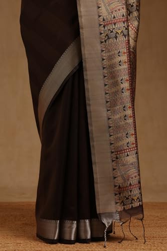 Soch Womens Brown Tussar Botanical Printed Saree