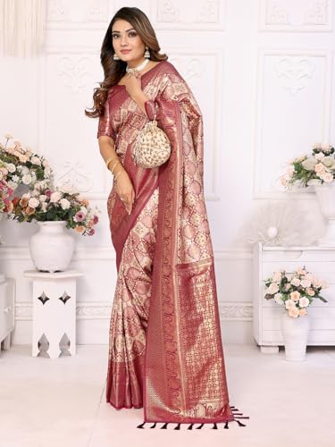 Panzora Women's Beige Banarasi Silk Zari Woven Saree With Unstitched Blouse Piece