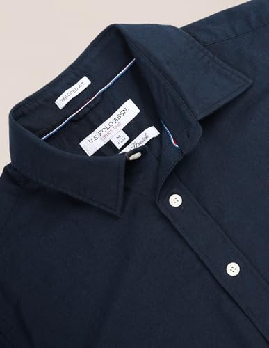 U.S. POLO ASSN. Mens Half Sleeve Oxford Stretch Shirts (USSHTC0046H_Navy_L)