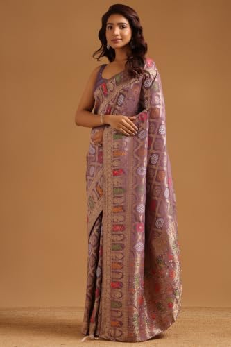 Soch Womens Lavender Silk Blend Ethnic Motifs Zari Woven Saree