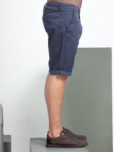BEEVEE Men’s Casual Navy Printed Cotton Lycra Shorts | Mid Rise, Knee Length, 4 Pockets, Drawstring Closure, Regular Fit