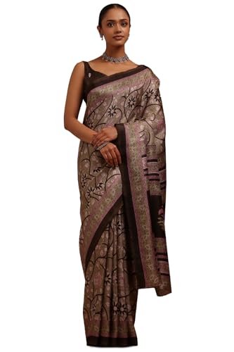 Soch Womens Black Art Silk Floral Print Saree
