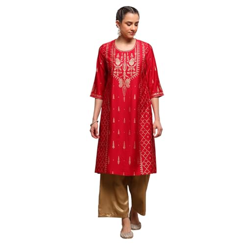 Biba Women Red Polyester Straight Printed Kurta_42